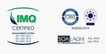 Riam azienda certificata ISO 9001 - ISO 14001 - ISO 45001 - SA8000:2014 - IMQ - SOA